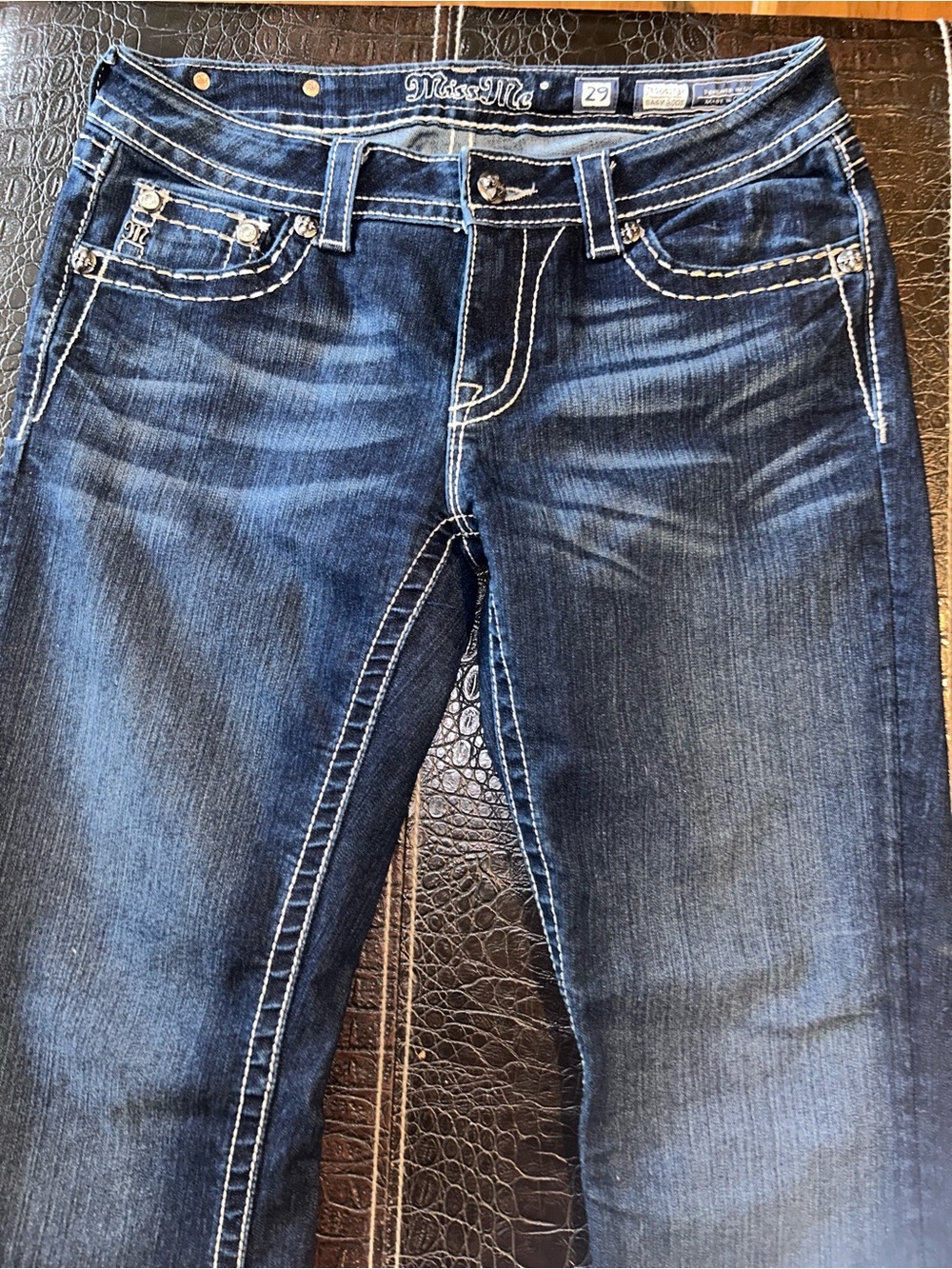 Miss Me Women's Dark Blue Skinny Jeans with Contrast Stitching